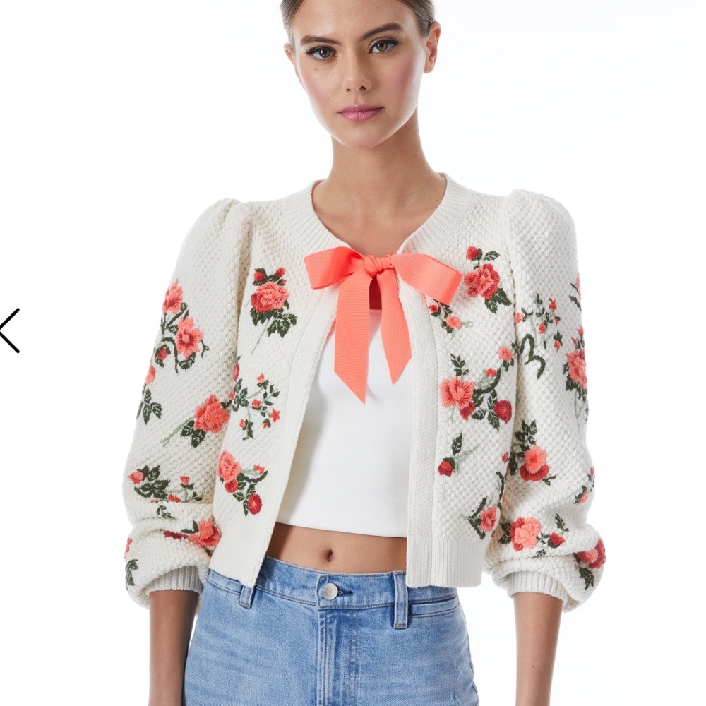 Alice + Olivia KITTY PUFF SLEEVE CARDIGAN